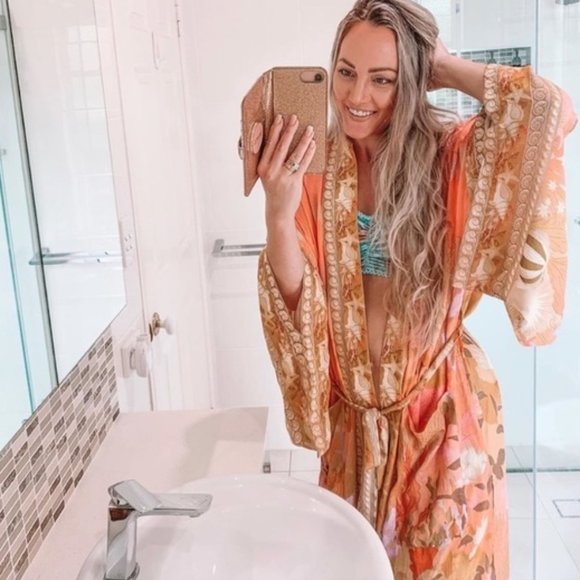 New Boho Floral Kimono Blue Maxi Duster Jacket - Picture 1 of 9